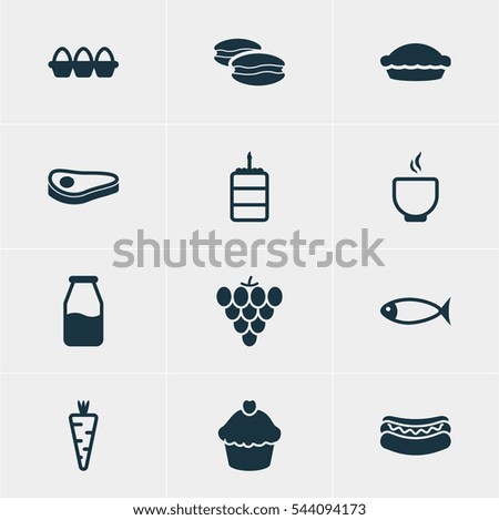 Illustration Of 12 Dish Icons. Editable Pack Of Biscuit, Veggie, Muffin And Other Elements.