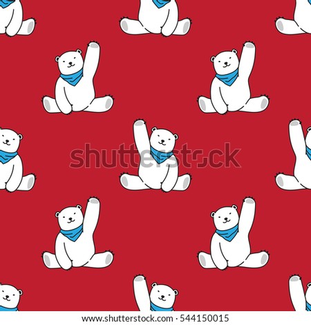 Bear polar bear sitting Say Hello doodle vector Seamless Pattern isolated wallpaper background Red