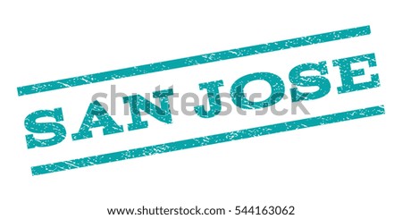 San Jose watermark stamp. Text tag between parallel lines with grunge design style. Rubber seal stamp with scratched texture. Vector cyan color ink imprint on a white background.