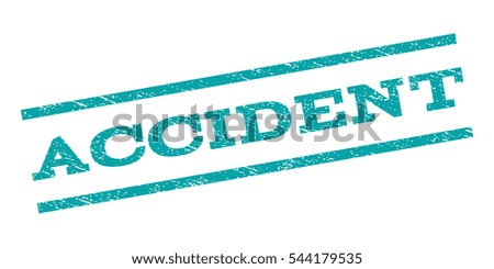 Accident watermark stamp. Text caption between parallel lines with grunge design style. Rubber seal stamp with unclean texture. Vector cyan color ink imprint on a white background.