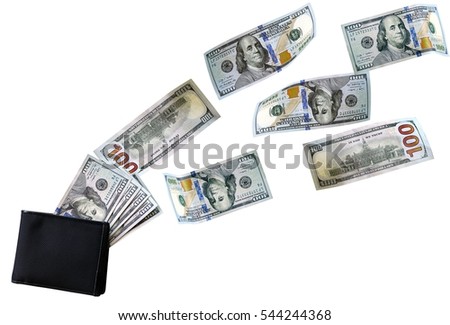 Wallet with money isolated image (money fly away)