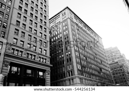 New York City, Manhattan streets and buildings vintage style photography.