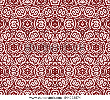 Silver floral geometric ornament on red background. Seamless raster copy illustration. For interior design, wallpaper