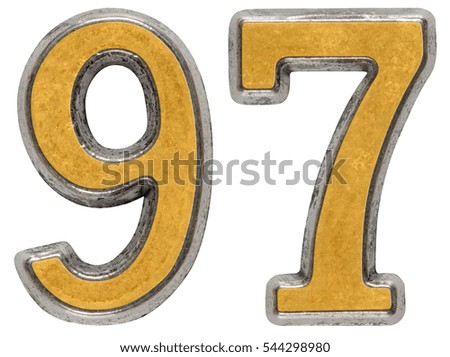 Metal numeral 97, ninety-seven, isolated on white background