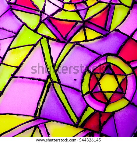 Abstract vitrage on glass. Hand drown glass. Background with Christmas ornaments