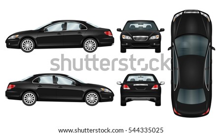 Black car vector template. Business sedan isolated. The ability to easily change the color. All sides in groups on separate layers. View from side, back, front and top. Royalty-Free Stock Photo #544335025