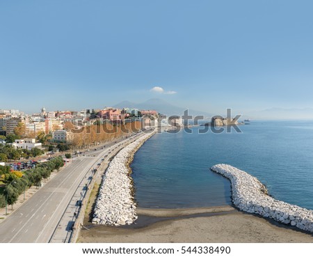 Top view of the seafront Caracciolo of Naples - Italy Royalty-Free Stock Photo #544338490