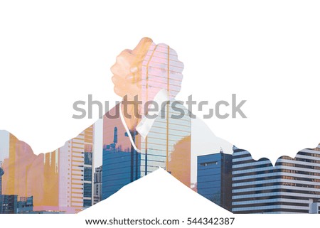 Business fighting concept:businessman wretsling on construction and building background