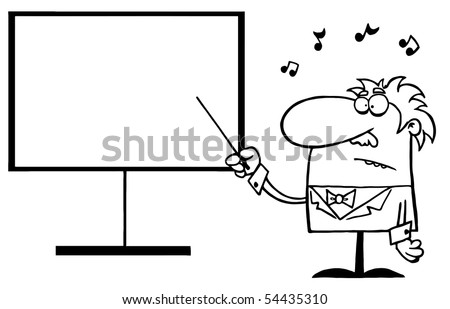  Outlined Music Teacher Pointing To A Blank Board