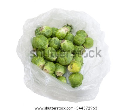 Open plastic bag with Brussels sprouts