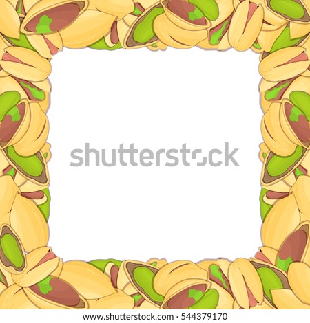 Square frame composed of delicious pistachios nut.  card illustration. Nuts frame, pistacia fruit in the shell, whole, shelled, appetizing looking for packaging design of healthy food, menu