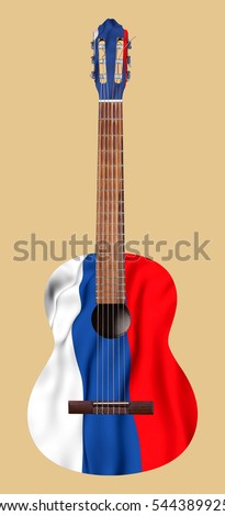 Musical instrument - Acoustic guitar with the image of a flag of Russia on a yellow background