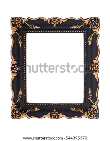 Ornate black and golden baroque frame isolated on the white background. Studio shoot