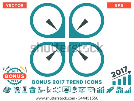 Soft Blue Hover Drone icon with bonus 2017 trend pictograph collection. Vector illustration style is flat iconic bicolor symbols, white background.