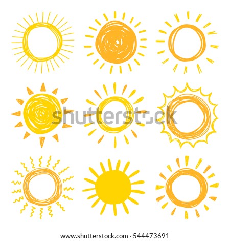 Funny vector doodle suns. Hand drawn set. Royalty-Free Stock Photo #544473691