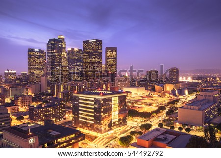 Skyscrapers in downtown Los Angeles California at night
