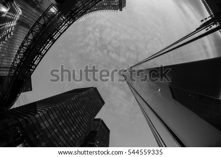 Abstract Cityscape Glass Windows in Black and White