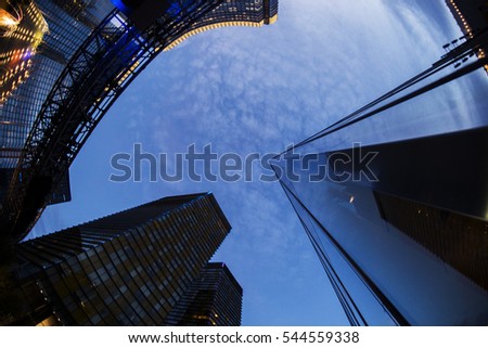 Colorful Blue Abstract Cityscape Glass Windows