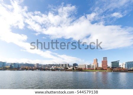 cityscape and skyline of portland from tranquil water