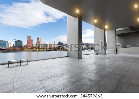 cityscape and skyline of portland from empty floor