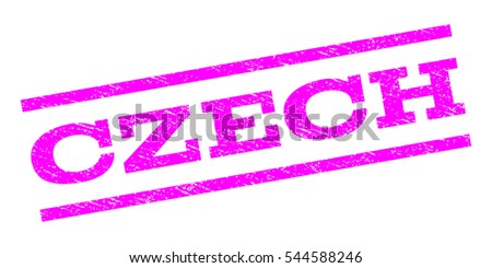 Czech watermark stamp. Text caption between parallel lines with grunge design style. Rubber seal stamp with dust texture. Vector magenta color ink imprint on a white background.