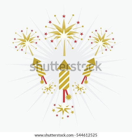 Abstract golden and red rocket firework and blasts on off white background
