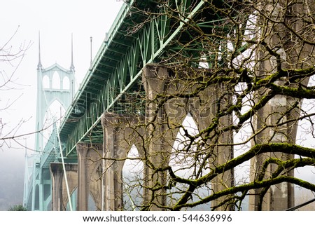 A view of St. Johns Bridge in Portland Oregon USA Royalty-Free Stock Photo #544636996