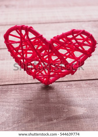 decor for Valentine's day heart Valentine's day, woven of red yarn, handmade, retro, space