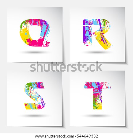 Set of Alphabet with colors splash style on grungy vector illustration