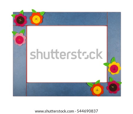 Art children frame with velvet flowers on a white background. Isolated