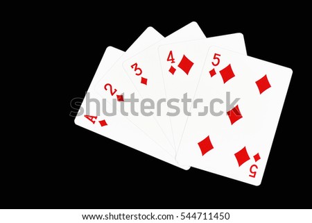 Playing cards 1, 2, 3, 4, 5,  isolated On a black background