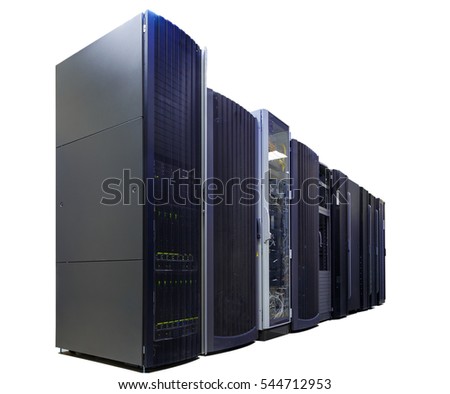 rows of server hardware in data center isolate Royalty-Free Stock Photo #544712953