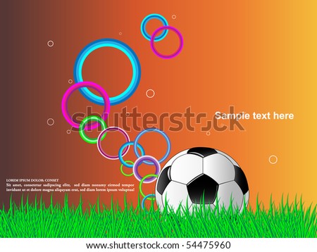 Vector illustration football ball on the grass with lights.