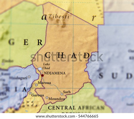 Geographic map of Chad country with important cities