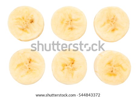 sliced peeled banana isolated Royalty-Free Stock Photo #544843372