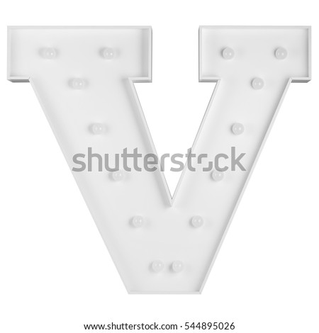  Big illuminating V letter isolated on white background turned off
