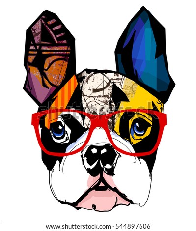Portrait of french bulldog wearing sunglasses - Vector illustration