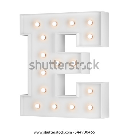  Big illuminating E letter isolated on white background 