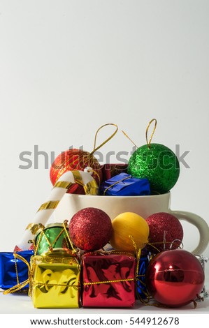 Happy newyear with giftset  and coffee cup in the white background.