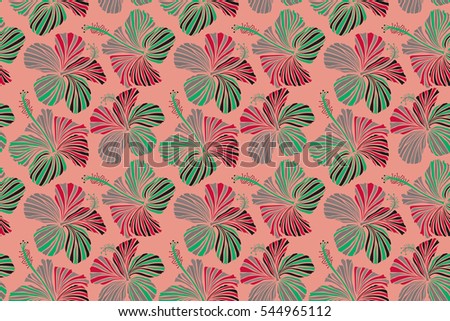 Hibiscus pattern. Seamless pattern of tropical flowers. Illustration on pink background.