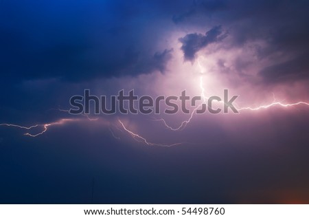 Lightning in dark sky. Composition of nature.
