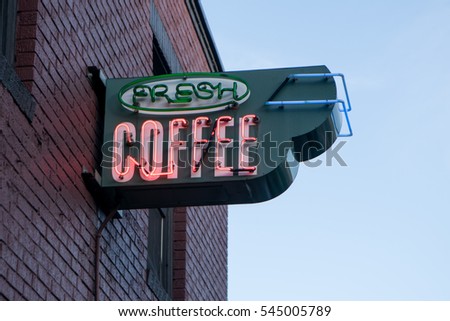 Old retro fresh coffee sign.