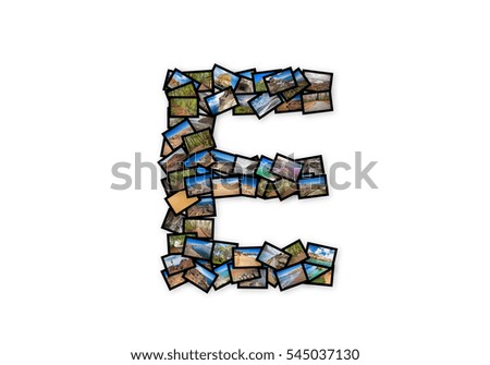 Letter E uppercase font shape alphabet collage made of my best landscape photographs. Version 2.