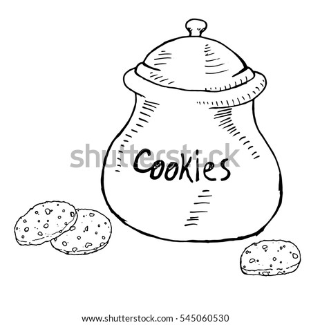 Jar of cookies. Vector illustration of cookies in a jar. Ceramic cookie jar hand drawn.