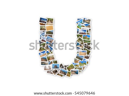 Letter U uppercase font shape alphabet collage made of my best landscape photographs. Version 1.