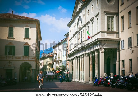 Historic colorful medieval buildings of city of Lago di Como, Como Lake, Italy