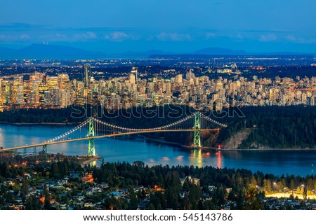 Vancouver Downtown from West Vancouver at twilight time