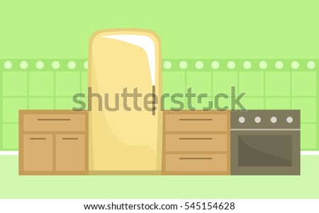 Kitchen interior, flat style.