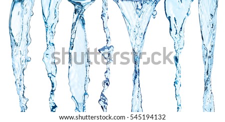 Collection of water flow on an isolated white background Royalty-Free Stock Photo #545194132