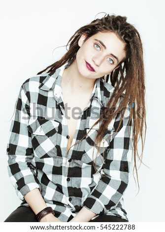 real caucasian woman with dreadlocks hairstyle funny cheerful fa